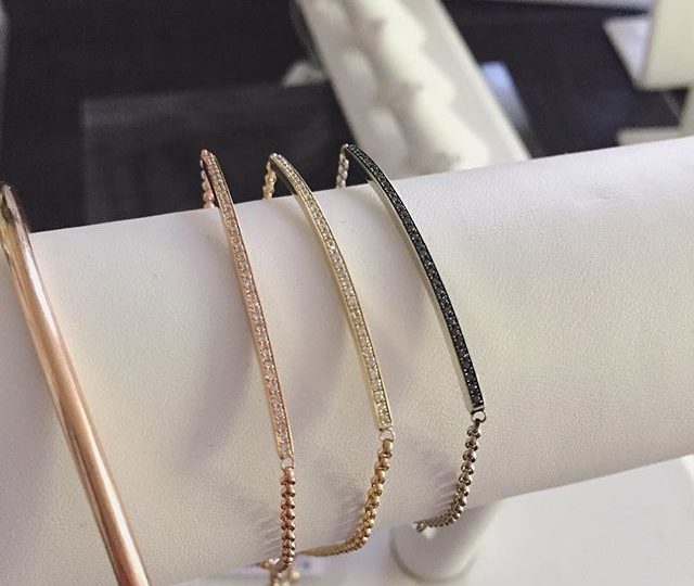Our micro-pave diamond bar bracelets are perfect for stacking.  #alexisjewelry #finejewelry #diamonds #blackdiamonds #yellowgold #rosegold #stackingbracelets #bracelets #delicate #everyday #jewelry #madeinla #losangeles #ootd #trend #style #fashion